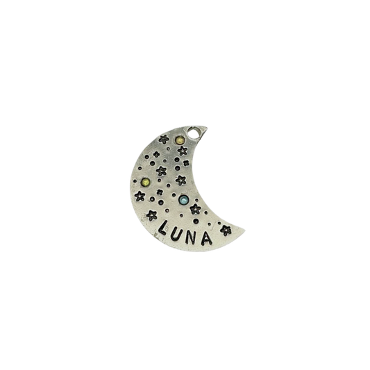Hundemarke - Moon mit Kristallen 32 mm