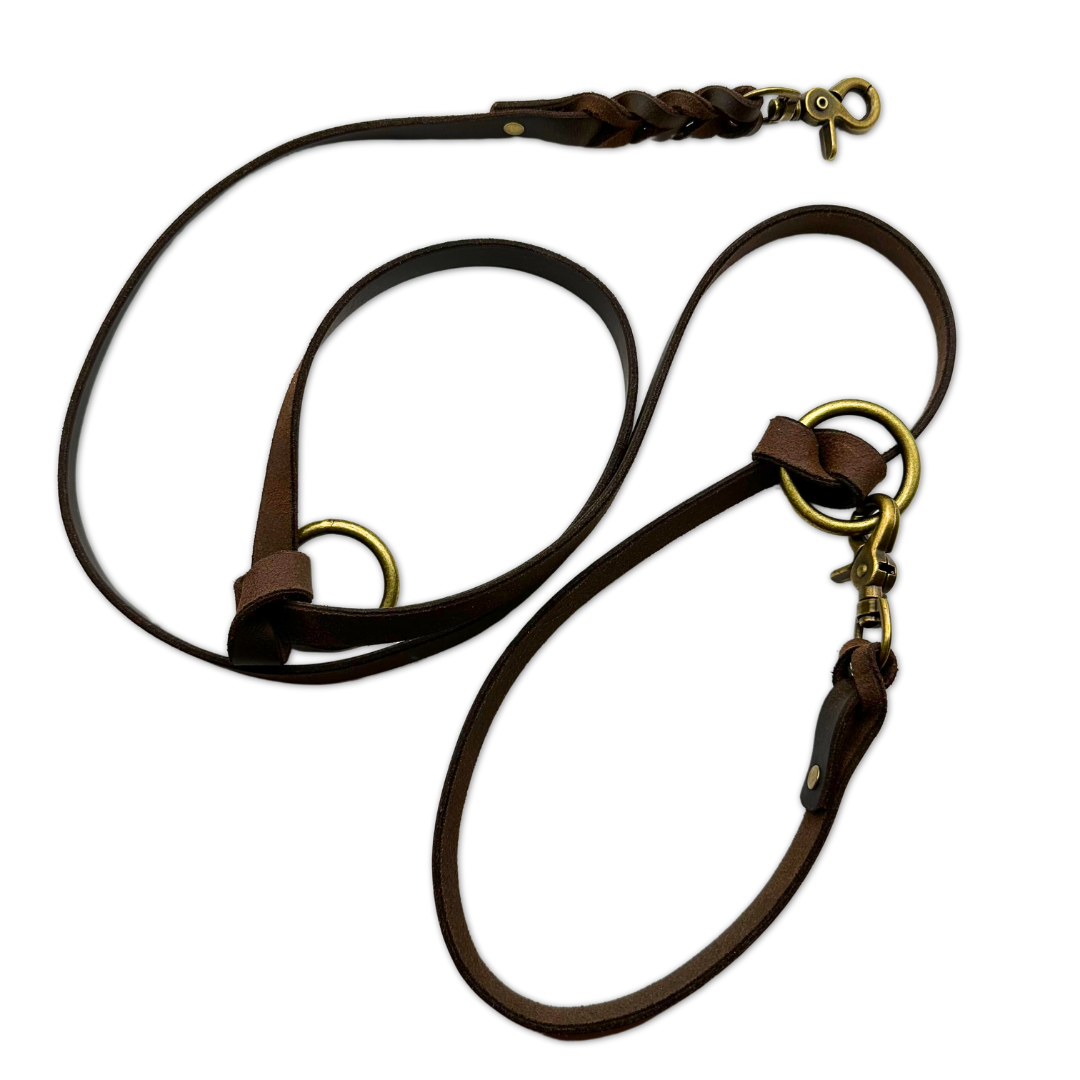 High-quality dog leash made of dark brown leather