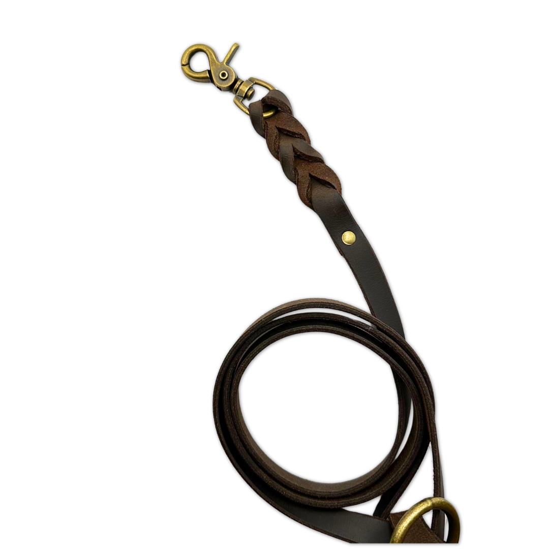 High-quality dog leash made of dark brown leather