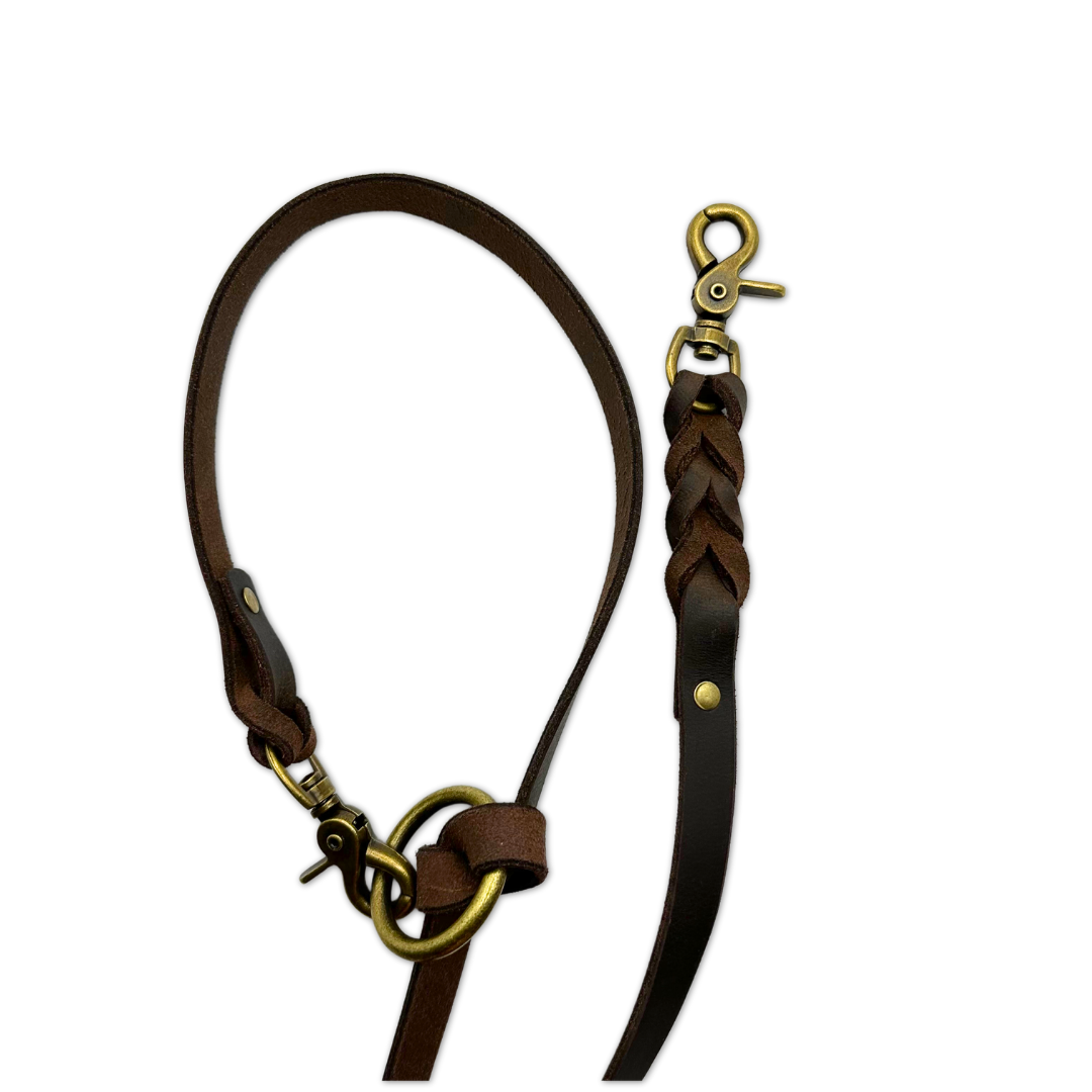 High-quality dog leash made of dark brown leather