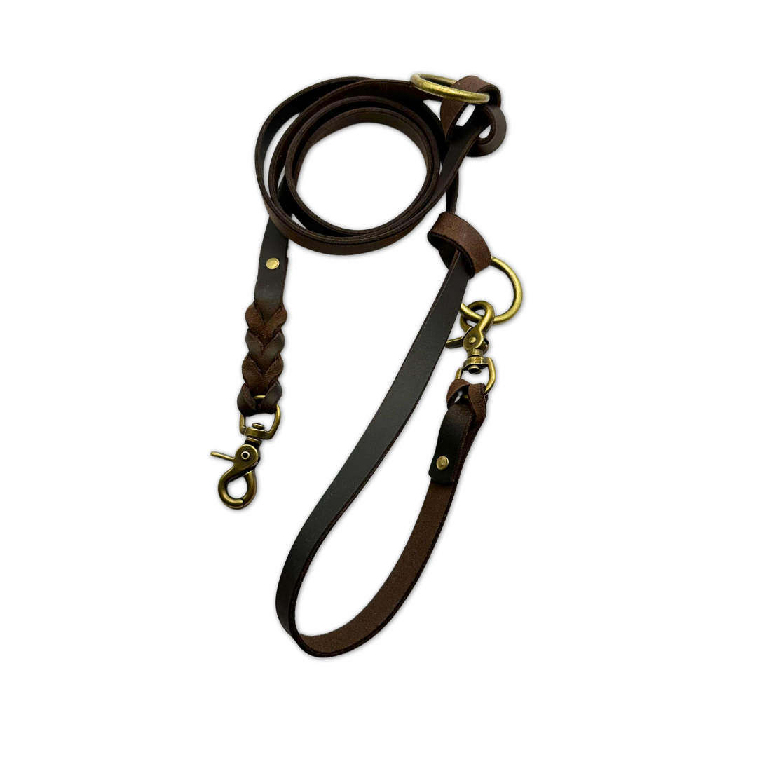 High-quality dog leash made of dark brown leather